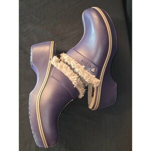Crocs Women's Cobbler‎ Eva Purple Rubber Faux Fur Lined Wedge Heel Clogs Size 10